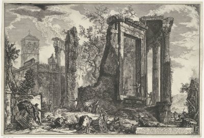 Tempel van Vesta en de Tempel van de Tiburtijnse Sibille em Tivoli Outra Vista do Templo da Sibila em Tivoli (título no objeto) Gezichten op Rome (título da série) Vistas de Roma projetadas e gravadas pelo arquiteto Giambattista Piranesi Ve (nez) iano (ser de Giovanni Battista Piranesi