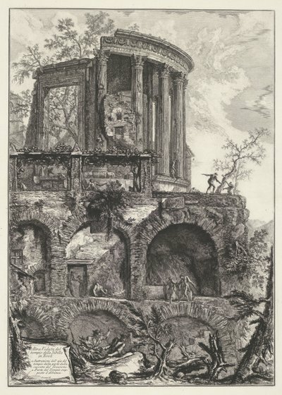 Tempel van Vesta t e Tivoli Outra vista do templo da Sibila em Tivoli (título no objeto) Gezichten op Rome (título da série) Vistas de Roma projetadas e gravadas pelo arquiteto Giambattista Piranesi Ve (nez) iano (título da série) de Giovanni Battista Piranesi