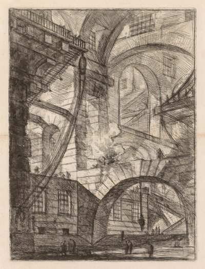 As Prisões: Uma Perspectiva dos Arcos com Fogo de Fumaça, 1745-1750. de Giovanni Battista Piranesi