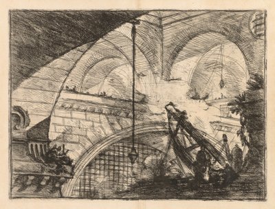 As prisões: uma série de galerias com montagem de vigas em forma de guindaste, 1745-1750. de Giovanni Battista Piranesi