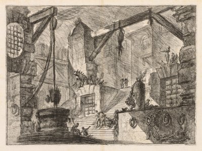 As prisões: Colunata Interior com uma escada larga, 1745-1750. de Giovanni Battista Piranesi