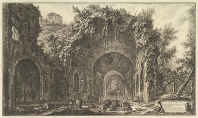 A chamada gruta de Egéria (Vista da fonte e das grutas de Egéria fora da Porta Capena) de Giovanni Battista Piranesi