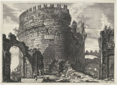 Tombe van Caecilia Metella em Roma Tumba de Cecilia Metell (...) (título no objeto) Gezichten op Rome (título da série) Vistas de Roma projetadas e gravadas pelo arquiteto Giambattista Piranesi Ve (nez) iano (título da série) de Giovanni Battista Piranesi