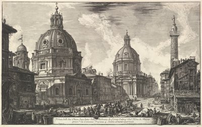 Duas igrejas perto da coluna Trajans, S. Maria di Loreto e Santíssimo Nome di Maria Ve ..., ca. 1762 de Giovanni Battista Piranesi