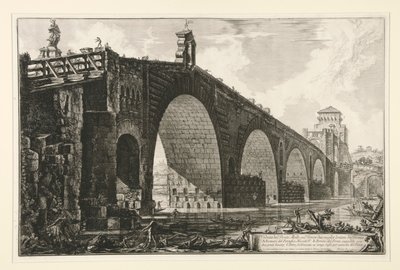 Vista da ponte Milvian sobre o Tibre, duas milhas fora de Roma, de Vedute di Roma de Giovanni Battista Piranesi