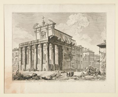 Vista do Templo de Antoninus e Faustina no Campo Vaccino. (Vista do Templo de Antoninus e Faustina no Fórum Romano), de Vedute di Roma de Giovanni-Battista Piranesi