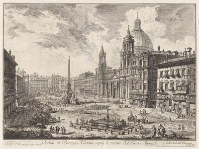Vista da Piazza Navona sobre as ruínas do Circo Agonal (Vista da Piazza Navona sobre as ruínas do circo de Domiciano), de Vedute di Roma (Vistas de Roma) de Giovanni Battista Piranesi