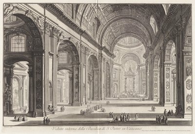 Vista Interior da Basílica de São Pedro no Vaticano de Giovanni-Battista Piranesi