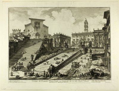 Vista do Monte Capitolino com os degraus da Igreja de S. Maria in Aracoeli, de Vistas de Roma de Giovanni Battista Piranesi