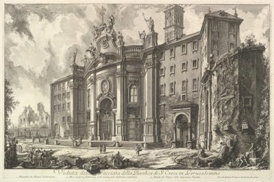Vista da fachada da Basílica de S. Croce em Gerusalemme [a Santa Cruz em Jerus ..., ca. 1750 de Giovanni Battista Piranesi