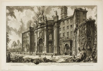 Vista da fachada da Basílica de S. Croce em Gerusalemme [a Santa Cruz em Jerusalém], de Vistas de Roma de Giovanni Battista Piranesi