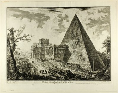 Blick auf das pyramidenförmige Grab von Cestius, aus Ansichten von Rom von Giovanni-Battista Piranesi