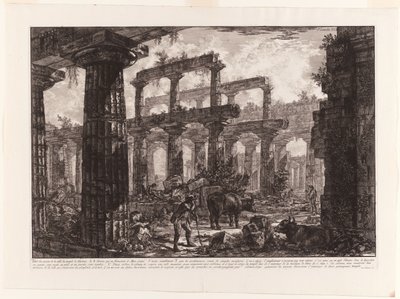 Vista dos restos da Cella do Templo de Netuno, de diferentes vistas de Paestum de Giovanni Battista Piranesi