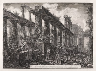Vista dos restos da Cella do Templo de Netuno, de diferentes vistas de de Giovanni-Battista Piranesi
