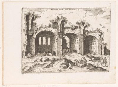 Vista da Basílica de Maxentius em Roma
Ruinarum Templi Pacis Prospectus (título sobre o objecto)
Ruínas romanas (título da série)
Praecipua aliquot Romanae Antiquitatis Ruinarum Monimenta (...) (título da série) de Giovanni Battista Pittoni (I)