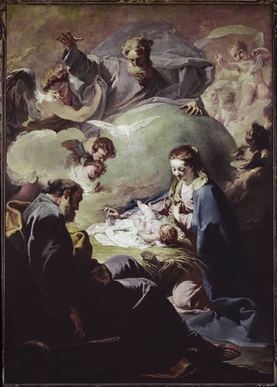 Natividade com o Todo-Poderoso e o Espírito Santo. (óleo sobre tela, cerca de 1740) de Giovanni Battista Pittoni