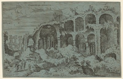 Colossaei. Ro. Prospecto. 3 (Terceira Vista do Coliseu em Roma) de Giovanni Battista Pittoni, after Hieronymus Cock