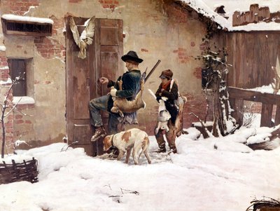 De volta da caça. Pintura de G.Quadrone. 1890 Milão de Giovanni Battista Quadrone
