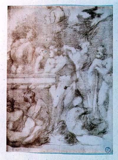 Estudo de homens nus em conversa (giz vermelho) de Giovanni Battista Rosso Fiorentino