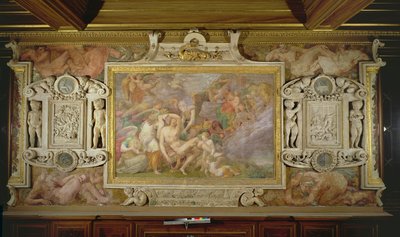 A morte de Adonis, detalhe do esquema decorativo na Galeria de Francisco I, 1530-40 afresco e estuque de Giovanni Battista Rosso Fiorentino