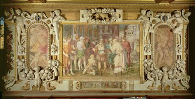 A Unificação do Estado, detalhe de esquema decorativo na Galeria de Francisco I, 1530-40 afresco e estuque de Giovanni Battista Rosso Fiorentino