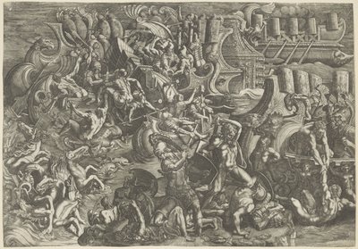 Batalha naval entre os troianos e os gregos de Giovanni Battista Scultori