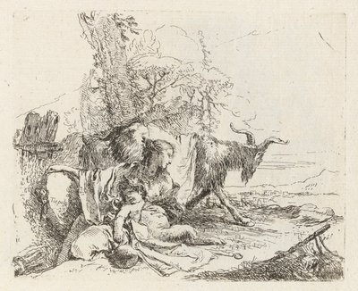 Uma Ninfa com um Satyr Pequeno e Dois Capriccios, de Vari capricci (Vários Capriccios) de Giovanni Battista Tiepolo