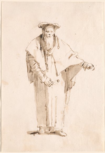 Um oriental em pé segurando uma vara de Giovanni Battista Tiepolo