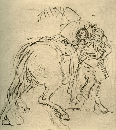 Um cavaleiro encostado no cavalo, c1740s, 1928 de Giovanni Battista Tiepolo