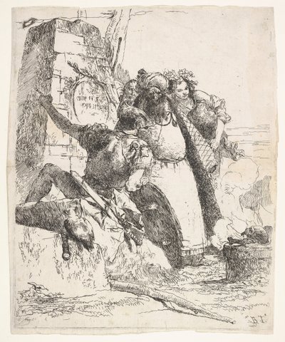 Uma cena de necromancia: uma mulher carregando uma embarcação, um homem de turbante e um olhar de soldado..., ca. 1743-57. de Giovanni Battista Tiepolo