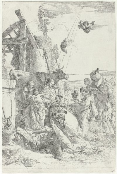 Adoração do Menino Jesus por Três Reis Scherzi di fantasia (título da série) de Giovanni Battista Tiepolo