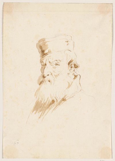 Homem barbudo com um boné de Giovanni Battista Tiepolo
