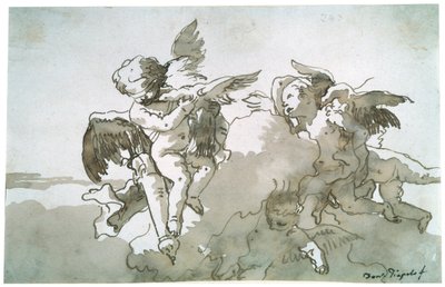 Cupidos com pombas e uma tocha, 17º centruy de Giovanni Battista Tiepolo