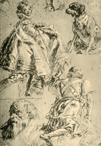 Estudos de detalhe para os afrescos no Kaisersaal na residência de Würzburg, 1751-1752, 1928 de Giovanni Battista Tiepolo