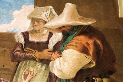 Detalhe de Angélica e Medoro Partindo dos Camponeses, da Sala de Orlando Furioso na Palazzina, 1757 de Giovanni Battista Tiepolo