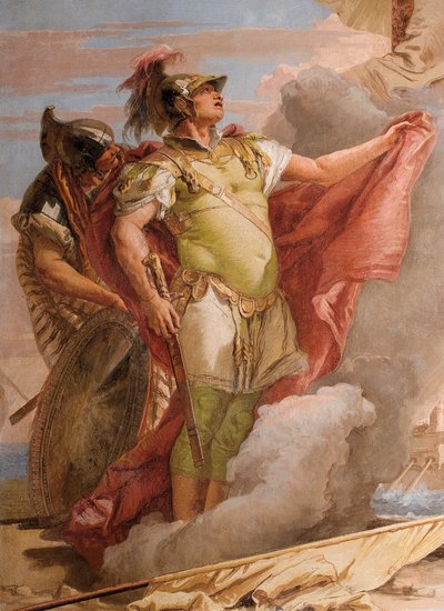 Detalhe de Enéias, de Venus Adeus a Enéias, da Sala da Eneida na Palazzina, 1757 de Giovanni Battista Tiepolo