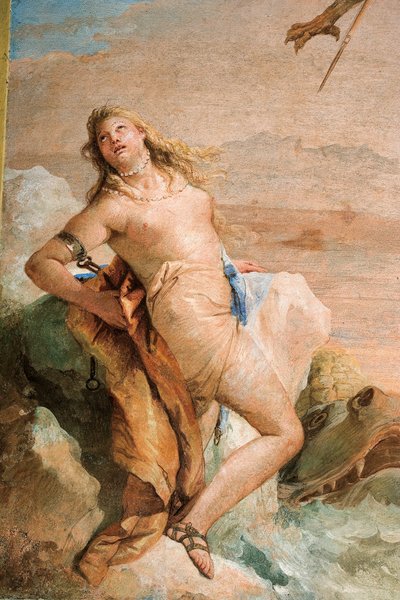 Detalhe de Angelica, de Ruggero Freeing Angelica, da Sala de Orlando Furioso na Palazzina, 1757 de Giovanni Battista Tiepolo