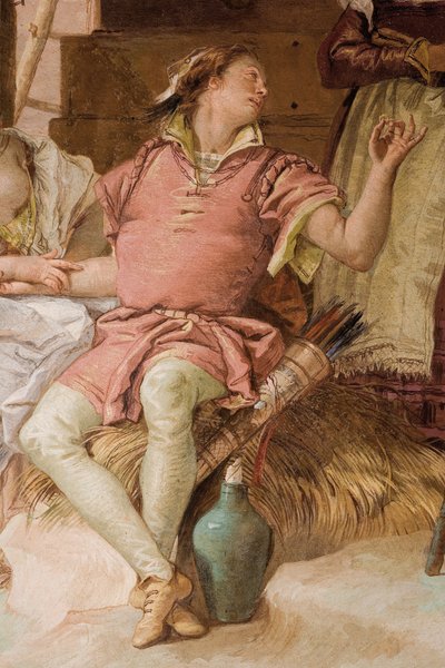 Detalhe, de, medoro, de, angélica, e, medoro, partindo, de, a, camponeses, de, a, sala, de, orlando furioso, em, a, Palazzina, 1757 de Giovanni Battista Tiepolo