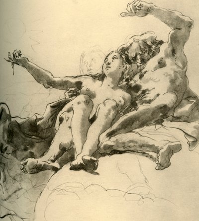 Homem idoso ao lado de uma jovem que aponta para o Sol, em meados do século XVIII, 1928 de Giovanni Battista Tiepolo