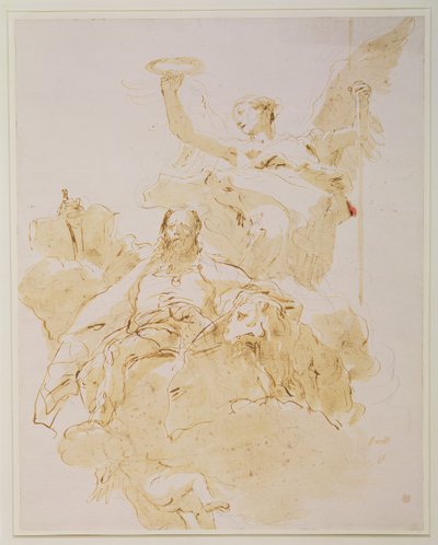Glorificação da Família Porto, c.1755-60 (caneta, tinta marrom e lavagem, giz preto) de Giovanni Battista Tiepolo