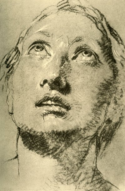 Cabeça de uma jovem mulher, olhando para cima, c1755, 1928 de Giovanni Battista Tiepolo