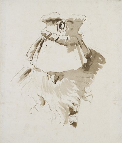 Cabeça de um homem barbudo (caneta e tinta marrom com marrom lave sobre giz preto em papel branco) de Giovanni Battista Tiepolo