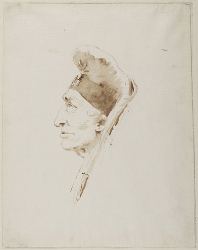 Perfil da cabeça de um homem idoso que usa um cocar exótico de Giovanni Battista Tiepolo