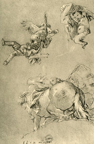 Cupidos pairando e um dos Horae com um corcel, 1752-1753, 1928 de Giovanni Battista Tiepolo