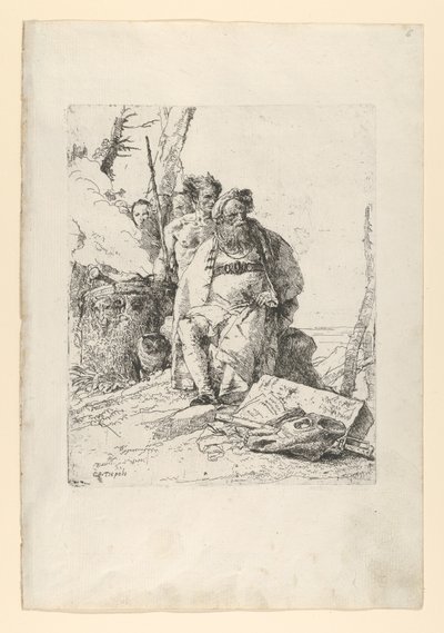 Mágico com quatro figuras perto de um Altar fumegante, do Scherzi, ca. 1743-52. de Giovanni Battista Tiepolo