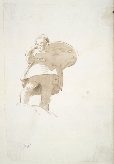 Figura masculina carregando uma bandeja, vista de baixo de Giovanni Battista Tiepolo