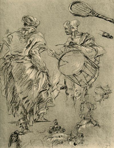 Homem visto por trás, baterista e pequenos estudos, 1751-1752, 1928 de Giovanni Battista Tiepolo