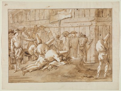Punchinellos fora de um circo, c.1800 de Giovanni Battista Tiepolo