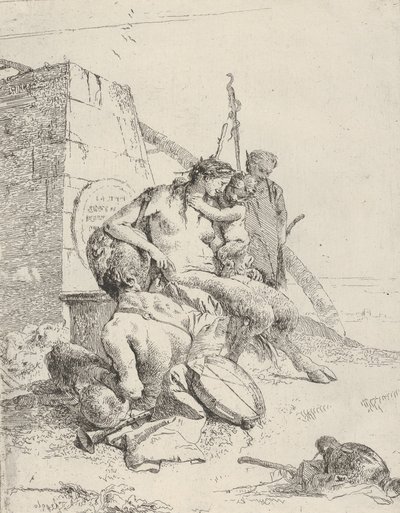 Família Satyr com o Obelisco, do Scherzi, ca. 1743-50. de Giovanni Battista Tiepolo