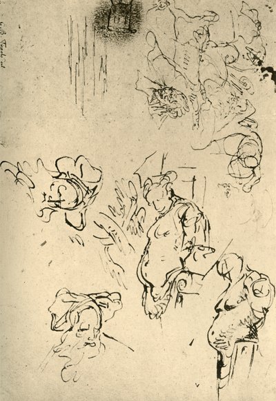 Hermas sátiros e cabeças orientais, meados do século XVIII, 1928 de Giovanni Battista Tiepolo